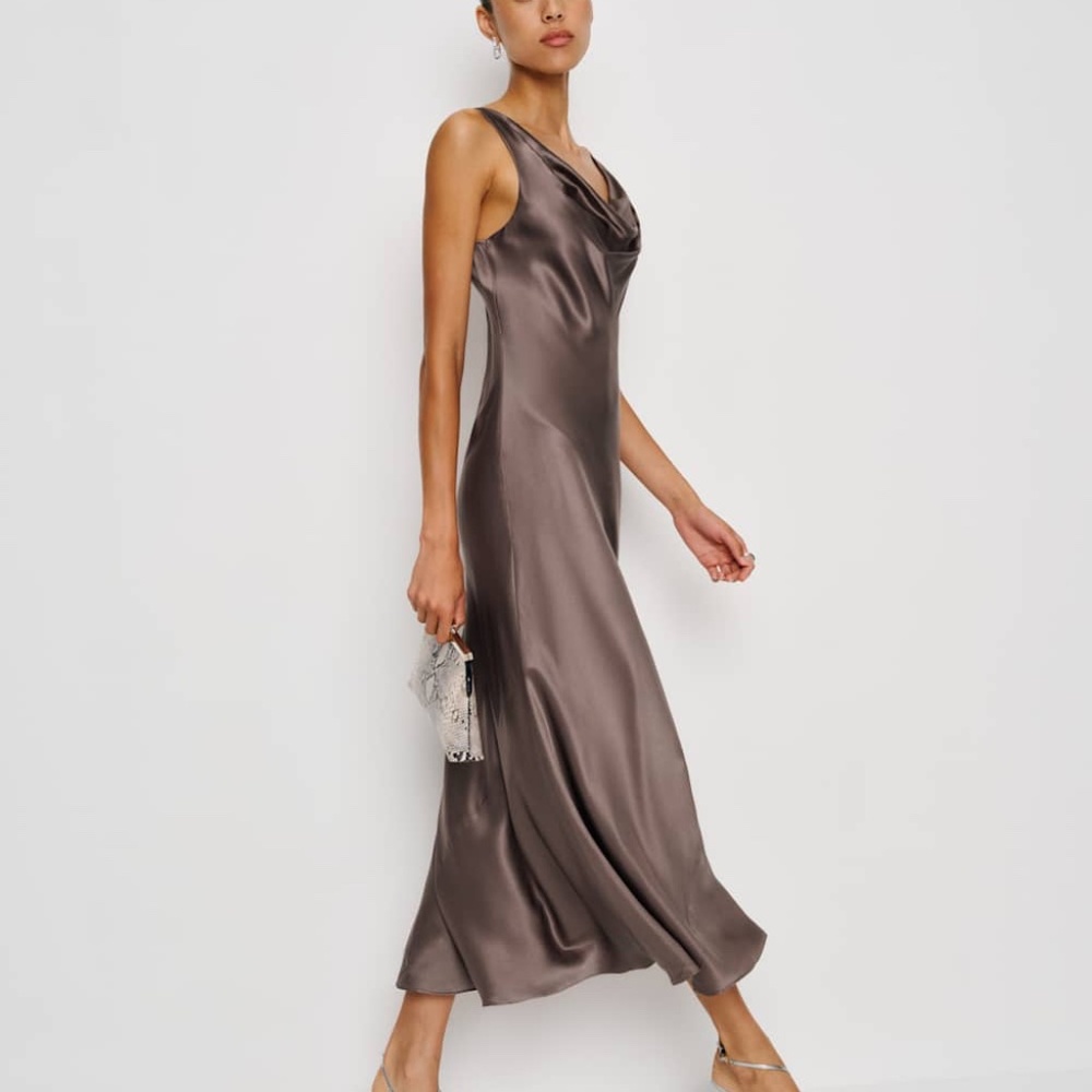 Reformation Bryn Silk Dress Brown - Size 12 - Picture 3 of 5